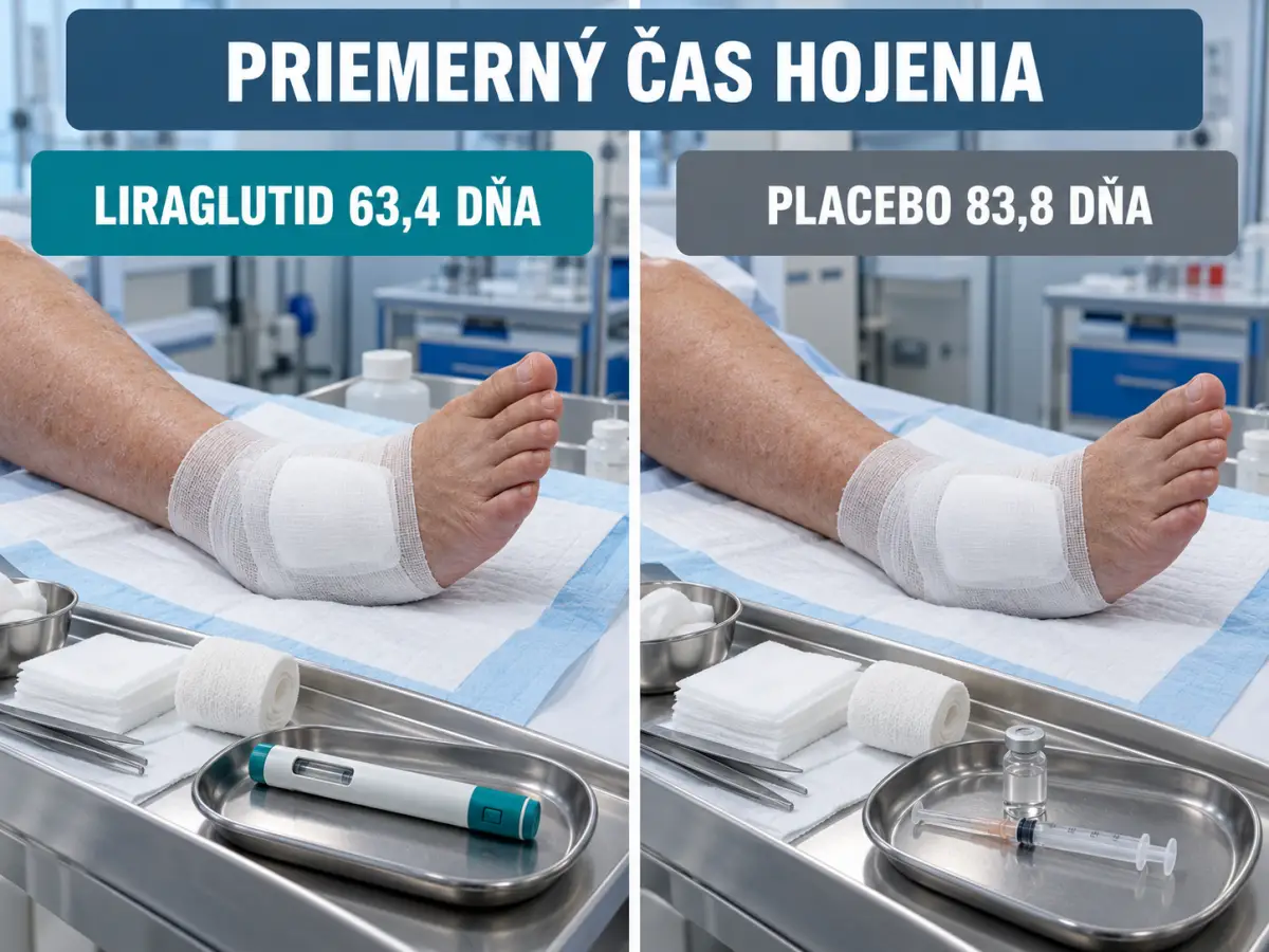 PRI LIRAGLUTIDE BOL PRIEMERNÝ ČAS HOJENIA KRATŠÍ O 20,4 DŇA
