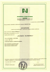 Certifikát - Manikér – Manikérka