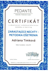 Certifikát - Zarastajúce nechty – metodika ošetrenia