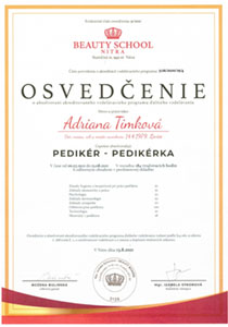 Certifikát - Pedikér – Pedikérka