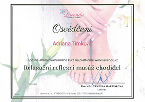 Certifikát - Relaxačná reflexná masáž chodidiel
