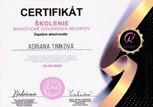 Certifikát - Mykotické ochorenia nechtov