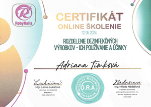 Certifikát - Rozdelenie dezinfekčných výrobkov – ich používanie a účinky