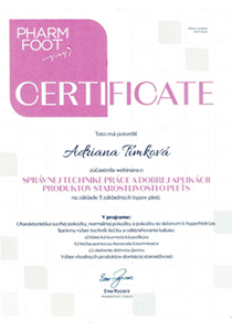 Certifikát - Správna technika práce a dobrá aplikácia produktov starostlivosti o pleť