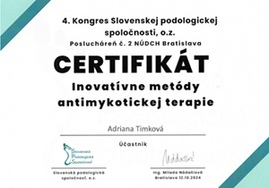 Certifikát - Inovatívne metódy antimykotickej terapie