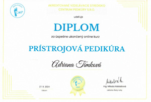 Certifikát - Prístrojová pedikúra
